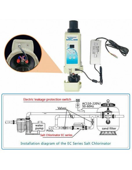 Salt Water Chlorinator for ≤ 60m³ Swimming Pool Chlorine Generator System Spa