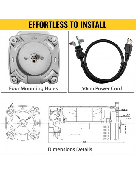 VEVOR 1.5 HP 115/230V Pool Pump Motor 56Y Swimming Pool Motor Replacement Kit