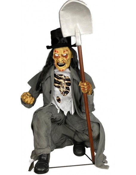 HALLOWEEN ANIMATED LIFE SIZE CROUCHING GRAVE DIGGER CEMETARY HAUNTED HOUSE
