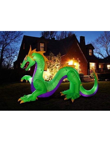 14Ft Halloween Inflatables Huge Green Dragon, Blow Up with Led Lights for