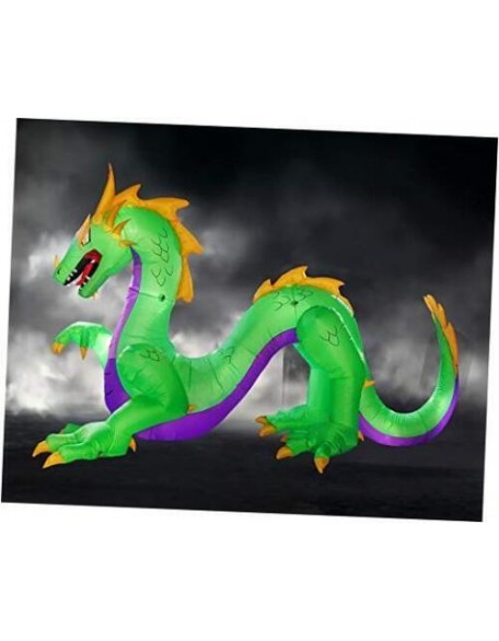 14Ft Halloween Inflatables Huge Green Dragon, Blow Up with Led Lights for