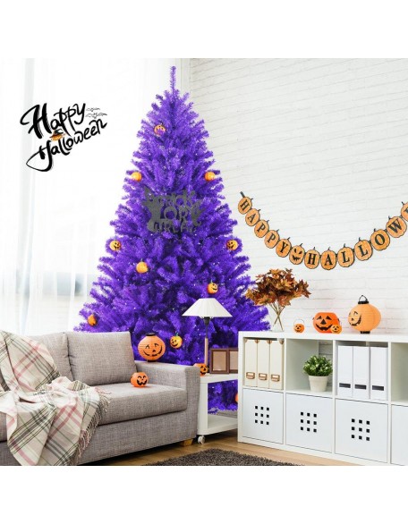 Halloween Tree Decorations 7 Ft Pre-Lit Purple Christmas Orange Lights Pumpkin