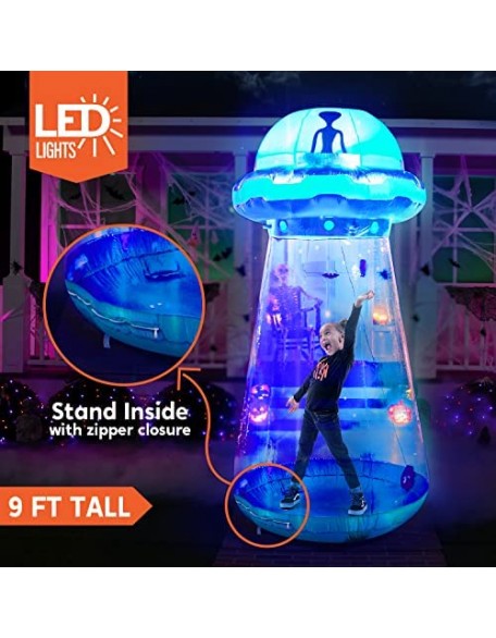 Joiedomi 9 FT Tall Halloween Inflatable UFO Yard Decoration with Build-in LEDs Blow Up Inflatables for Halloween Party Ind...