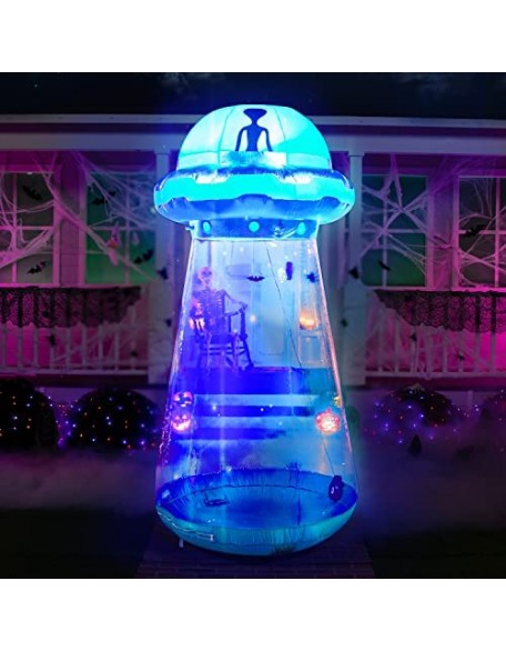 Joiedomi 9 FT Tall Halloween Inflatable UFO Yard Decoration with Build-in LEDs Blow Up Inflatables for Halloween Party Ind...