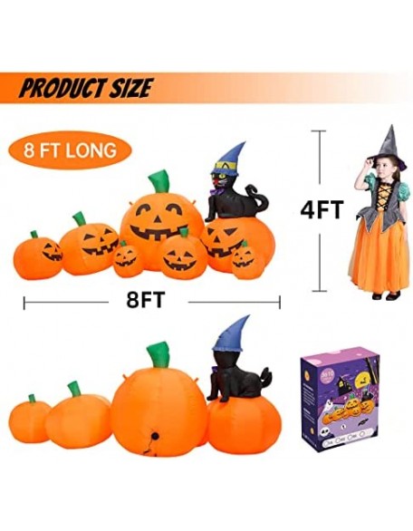 DomKom 8 FT Long Halloween Inflatable Decorations Pumpkin with Black Cat, Outdoor Holiday Decor Blow Up Halloween Yard Dec...