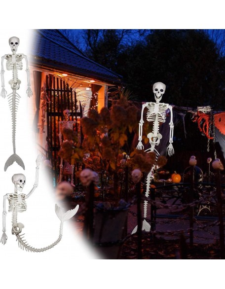 GBSELL Halloween Skeleton Decorations, Full Size Skeleton with Movable Joints, Mermaid Skeleton Halloween Decoration for Outdoor Indoor Halloween Party Haunted House Graveyard Props Decor (A)