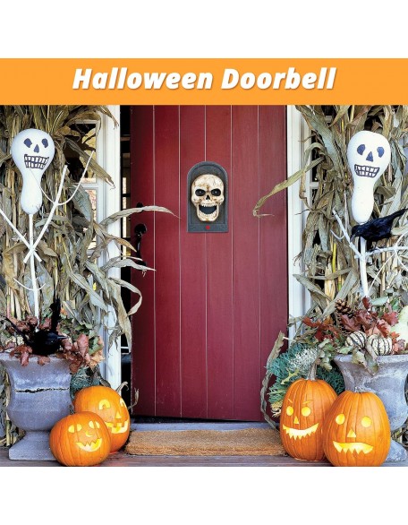 Candieslife Halloween Skull Doorbell Animated Door Bell Decoration with Pop Out Snake Spooky Sounds Light Up Eyeball for Haunted House Halloween Party Prop