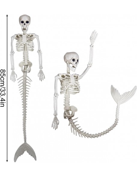 GBSELL Halloween Skeleton Decorations, Full Size Skeleton with Movable Joints, Mermaid Skeleton Halloween Decoration for Outdoor Indoor Halloween Party Haunted House Graveyard Props Decor (A)