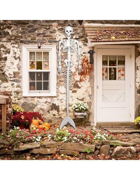 GBSELL Halloween Skeleton Decorations, Full Size Skeleton with Movable Joints, Mermaid Skeleton Halloween Decoration for Outdoor Indoor Halloween Party Haunted House Graveyard Props Decor (A)