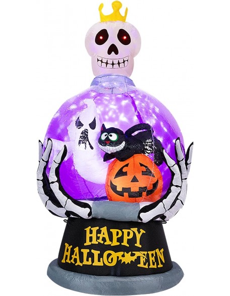 Halloween Inflatable Outdoor Decoration Globe Halloween Inflatables Skeleton Queen Halloween Blow up Skull with Pumpkin Black Cat Ghost LED Light Built-in for Holiday Party Yard Decor 6FT High