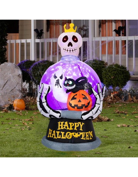 Halloween Inflatable Outdoor Decoration Globe Halloween Inflatables Skeleton Queen Halloween Blow up Skull with Pumpkin Black Cat Ghost LED Light Built-in for Holiday Party Yard Decor 6FT High