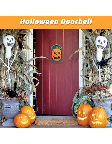 Halloween Pumpkin Jack O' Lantern Doorbell Animated Door Bell Decoration With Pop Out Snake Spooky Sounds Light Up Eyeball for Haunted House Halloween Party Prop