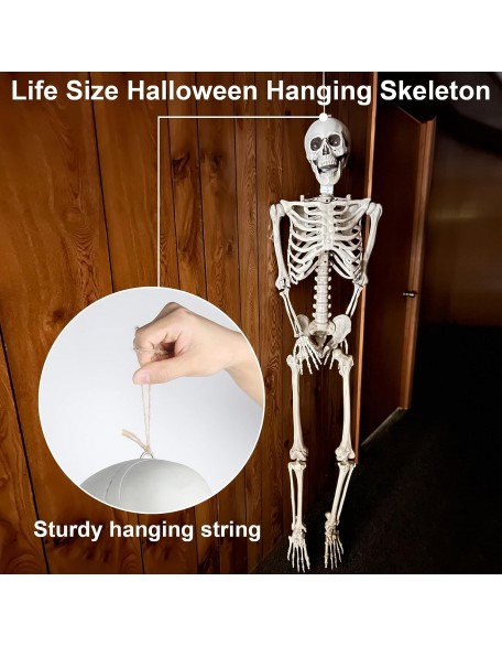 Halloween Skeleton Decorations - 5.5FT Life Size Pirate Skeleton with LED Glowing Eyes and Sounds Realistic Posable Human Skeleton Hanging Props Halloween Outdoor Decorations