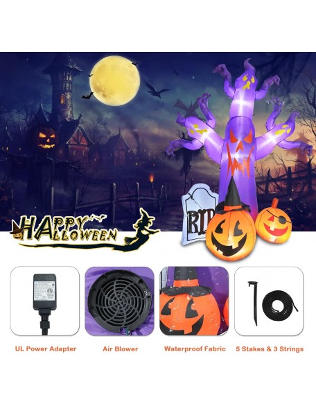 Risenor 9 FT Tall Inflatable Halloween Decorations Outdoor, Spooky Inflatables Tree with Pumpkins Tombstone Blow up Halloween Outdoor Decorations with Built-in LED Lights for Holiday Party Lawn Yard