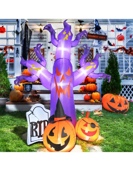 Risenor 9 FT Tall Inflatable Halloween Decorations Outdoor, Spooky Inflatables Tree with Pumpkins Tombstone Blow up Halloween Outdoor Decorations with Built-in LED Lights for Holiday Party Lawn Yard