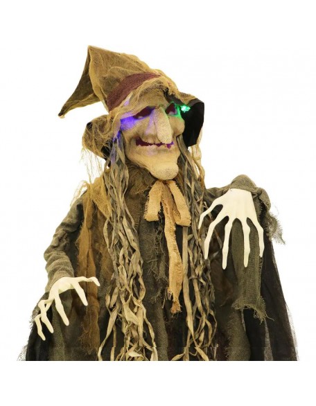 6 ft. Scarecrow Witch, Indoor/Covered Outdoor Halloween Decoration, LED Multi Eyes, Poseable, Battery-Operated, Helena