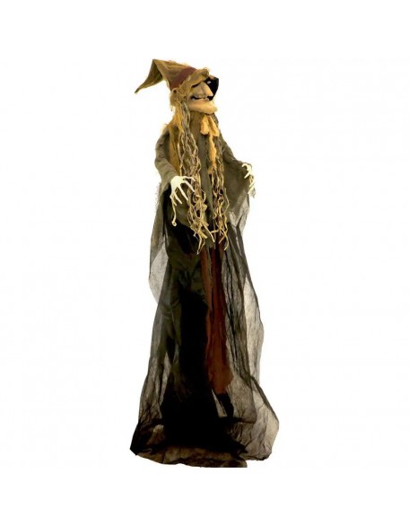 6 ft. Scarecrow Witch, Indoor/Covered Outdoor Halloween Decoration, LED Multi Eyes, Poseable, Battery-Operated, Helena