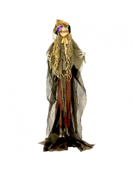 6 ft. Scarecrow Witch, Indoor/Covered Outdoor Halloween Decoration, LED Multi Eyes, Poseable, Battery-Operated, Helena