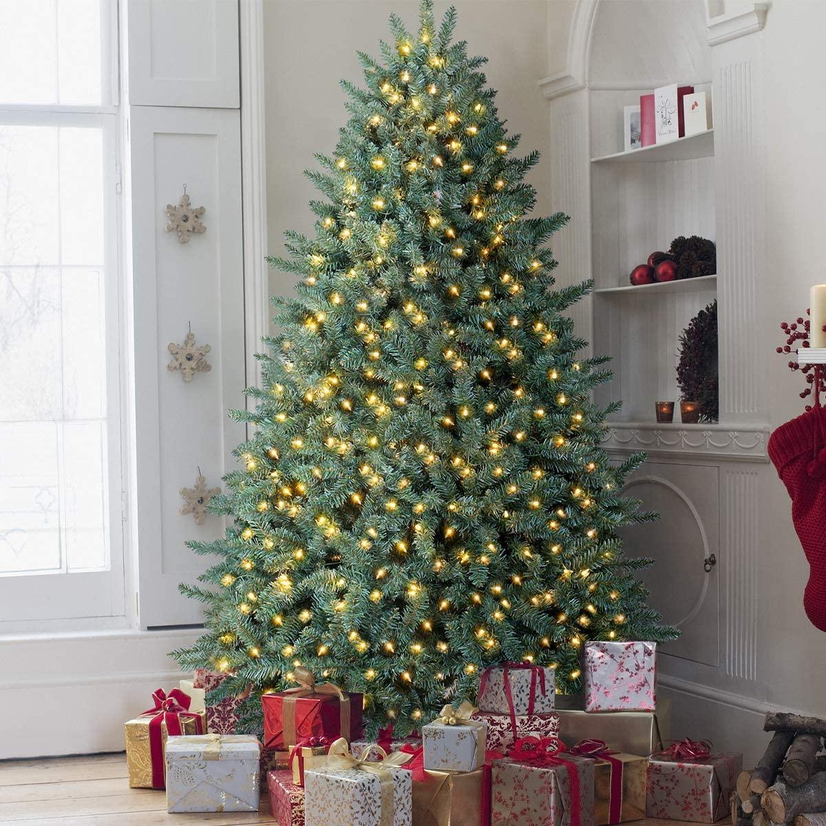 OasisCraft Pre-lit Christmas Tree, Premium Hinged Blue Spruce ...